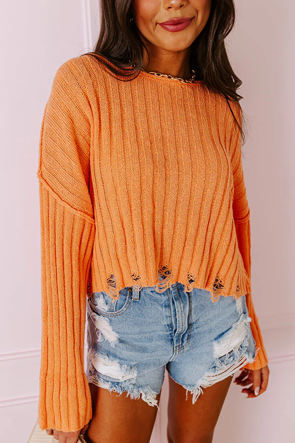 Maple Latte Crop Distressed Sweater In Orange - Image 6