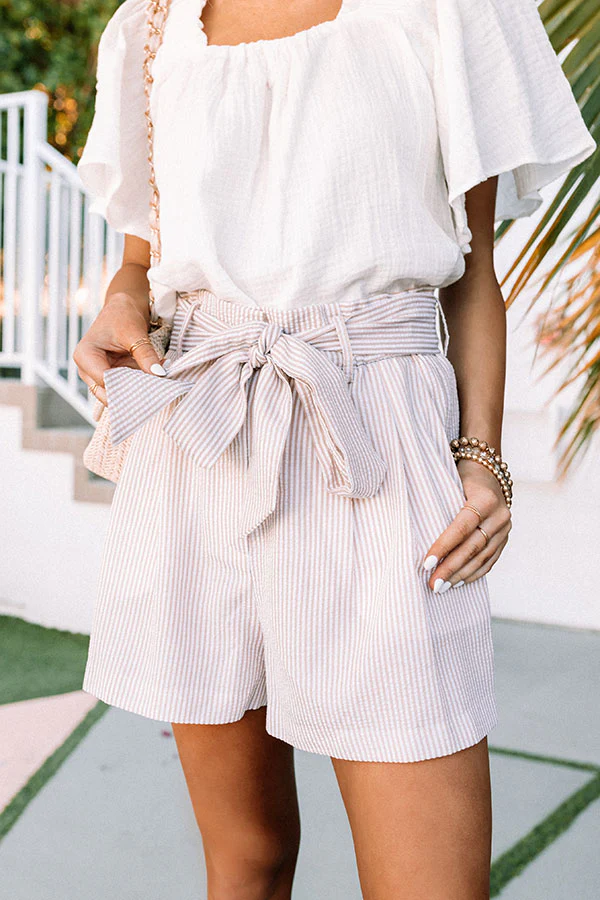 Marina Smiles High Waist Seersucker Shorts In Iced Latte - Image 6