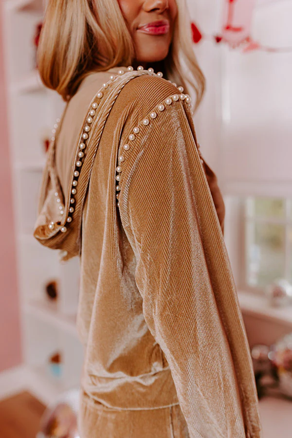 Material Girl Embellished Velour Sweater in Warm Taupe - Image 5