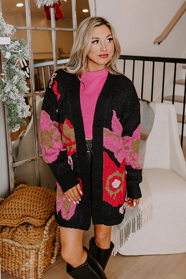 Merlot Snuggles Knit Cardigan in Black - Image 4