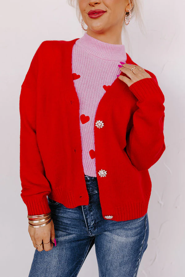 Merriest Ever Cardigan In Red - Image 3