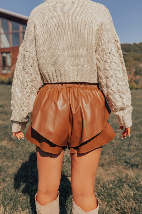 Midnight Kiss High Waist Faux Leather Shorts In Camel - Image 6