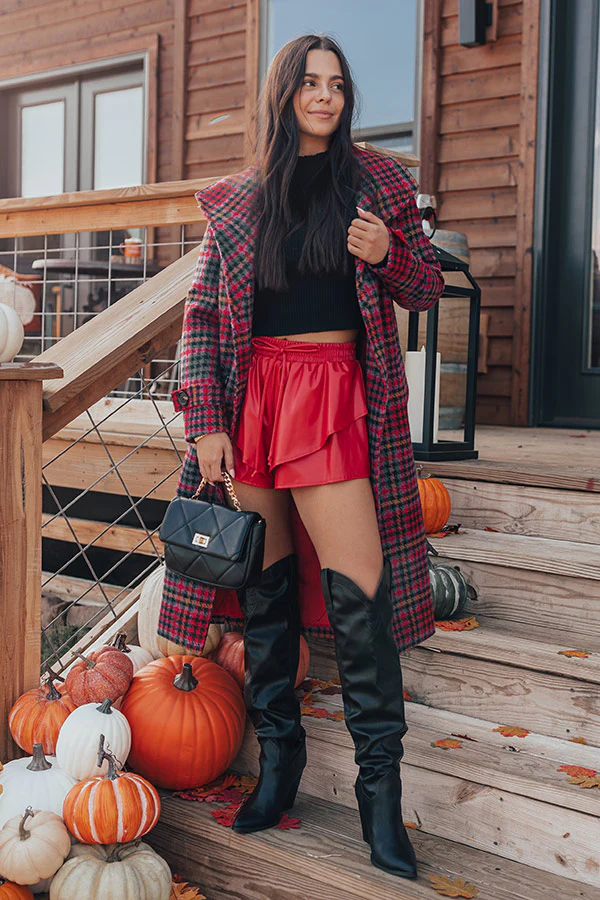 Midnight Kiss High Waist Faux Leather Shorts In Red - Image 5