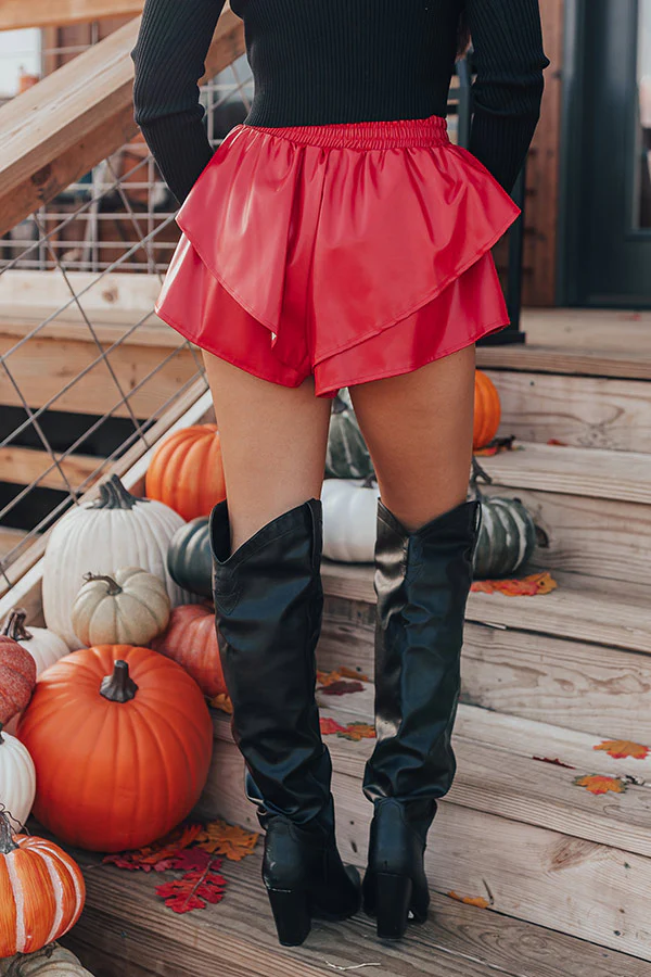Midnight Kiss High Waist Faux Leather Shorts In Red - Image 8