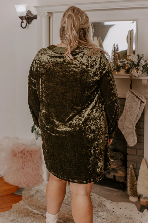 Midnight Kiss Velvet Mini Dress In Army Green Curves - Image 7