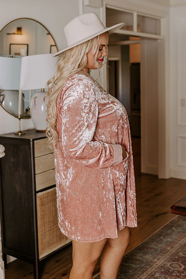 Midnight Kiss Velvet Mini Dress In Blush Curves - Image 3