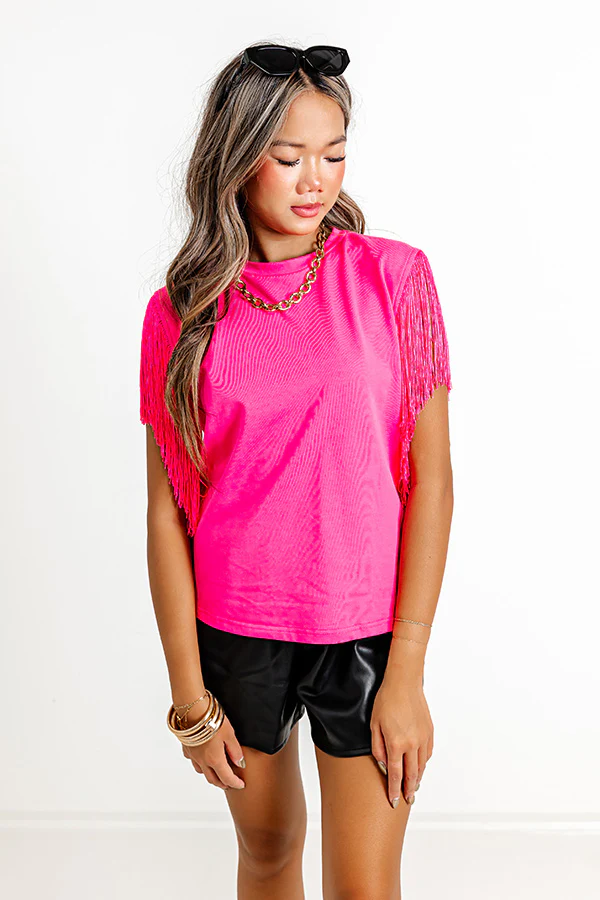 Midwest Weekend Fringe Top In Hot Pink - Image 7