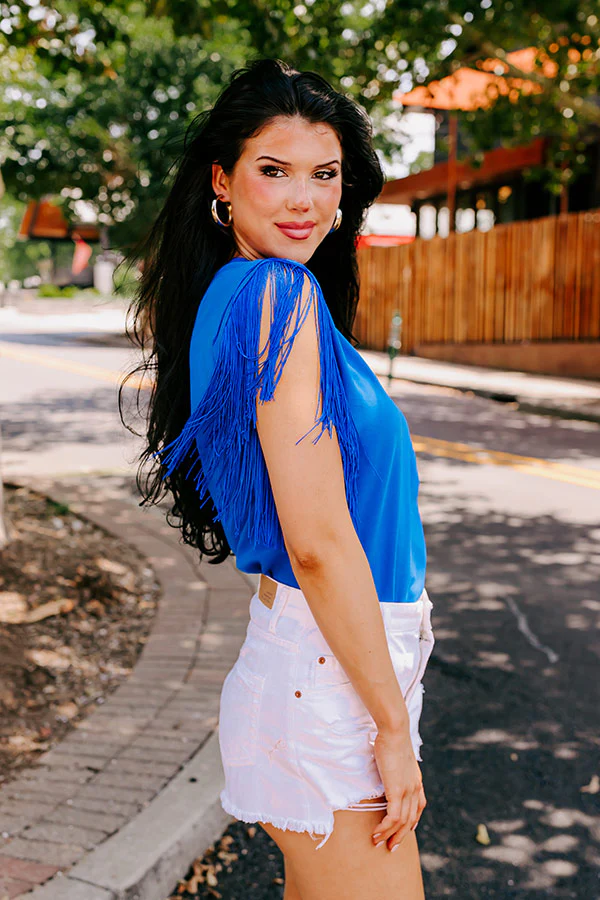 Midwest Weekend Fringe Top In Royal Blue - Image 2
