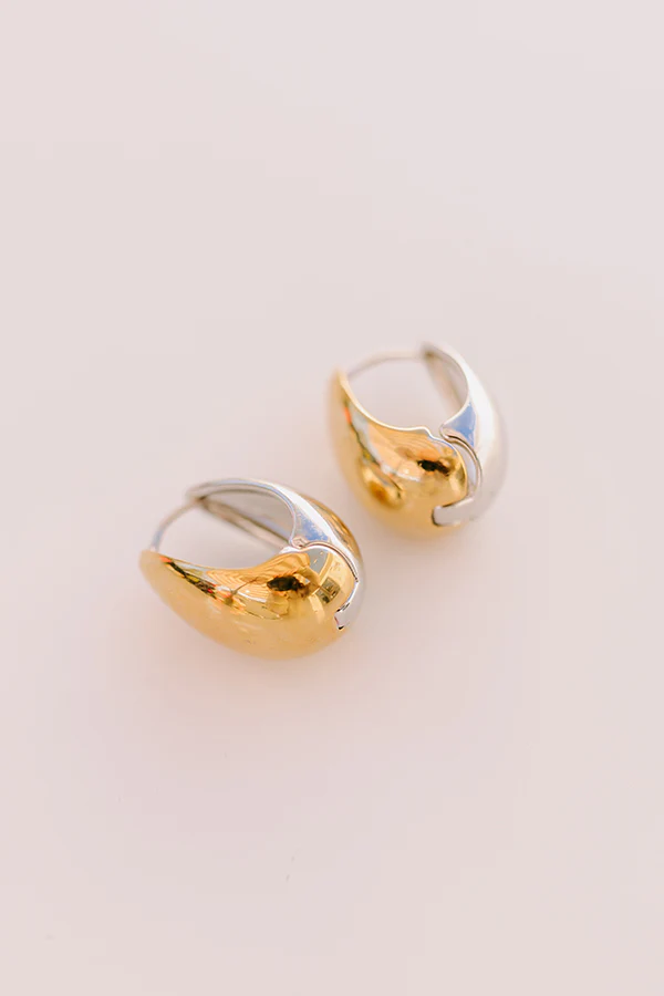Mixed Metal Tear Drop Huggie