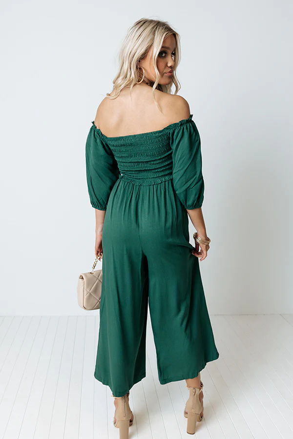 Moon Phase Smocked Jumpsuit In Hunter Green - Image 5