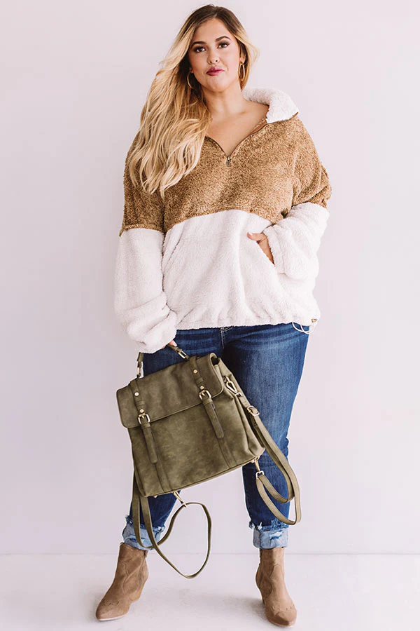 More Lattes, Please Sherpa Pullover In Iced Mocha Curves