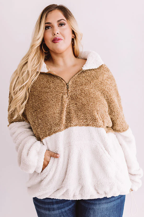 More Lattes, Please Sherpa Pullover In Iced Mocha Curves - Image 3
