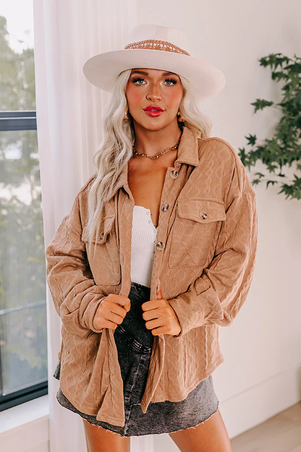 More To Say Cable Knit Light Weight Jacket In Mocha - Image 3