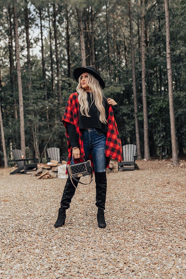 Morning Harvest Plaid Poncho In Red - Image 4