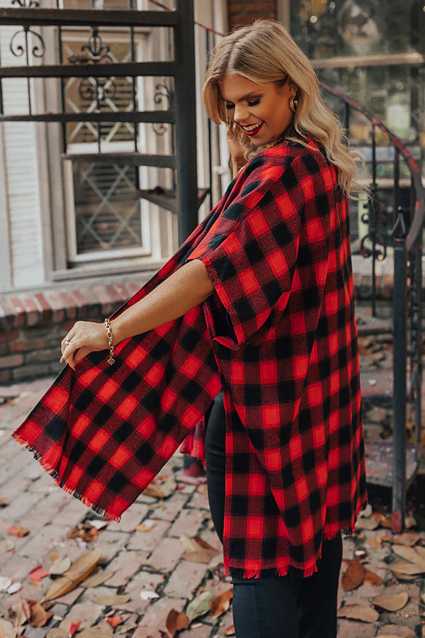 Morning Harvest Plaid Poncho In Red Curves - Image 3