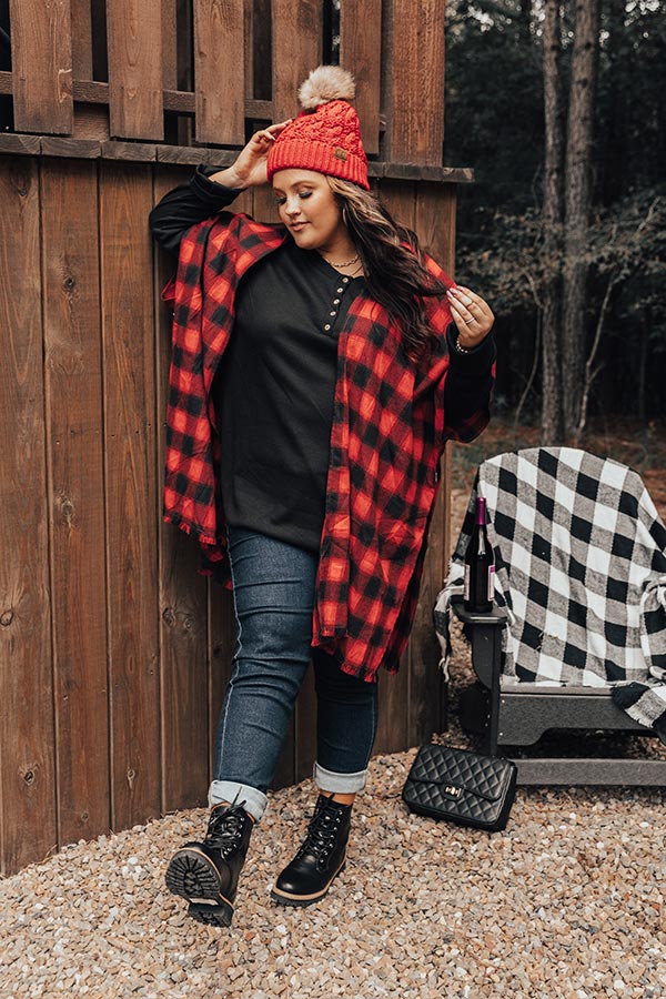 Morning Harvest Plaid Poncho In Red Curves - Image 7
