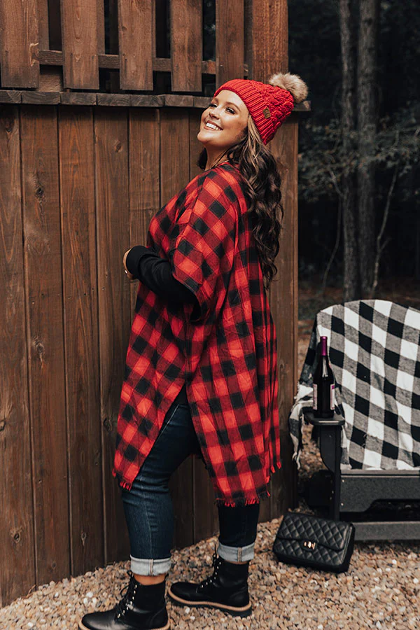 Morning Harvest Plaid Poncho In Red Curves - Image 9
