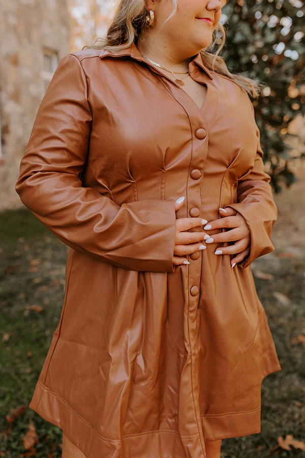 Mostly Amused Faux Leather Dress in Camel Curves - Image 3