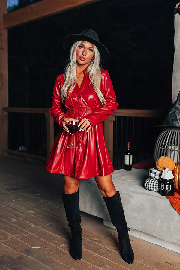Mostly Amused Faux Leather Dress in Crimson - Image 6