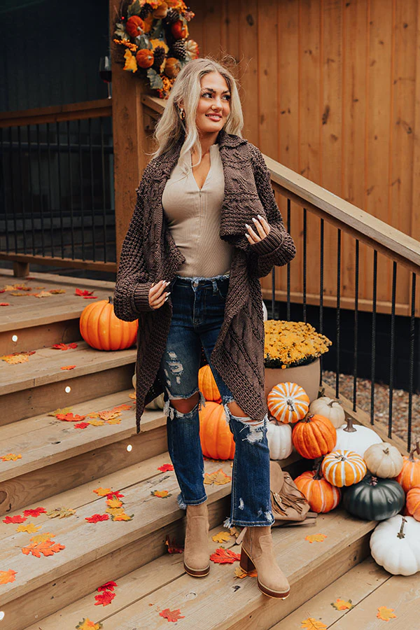 Mountain View Cable Knit Cardigan In Espresso - Image 2