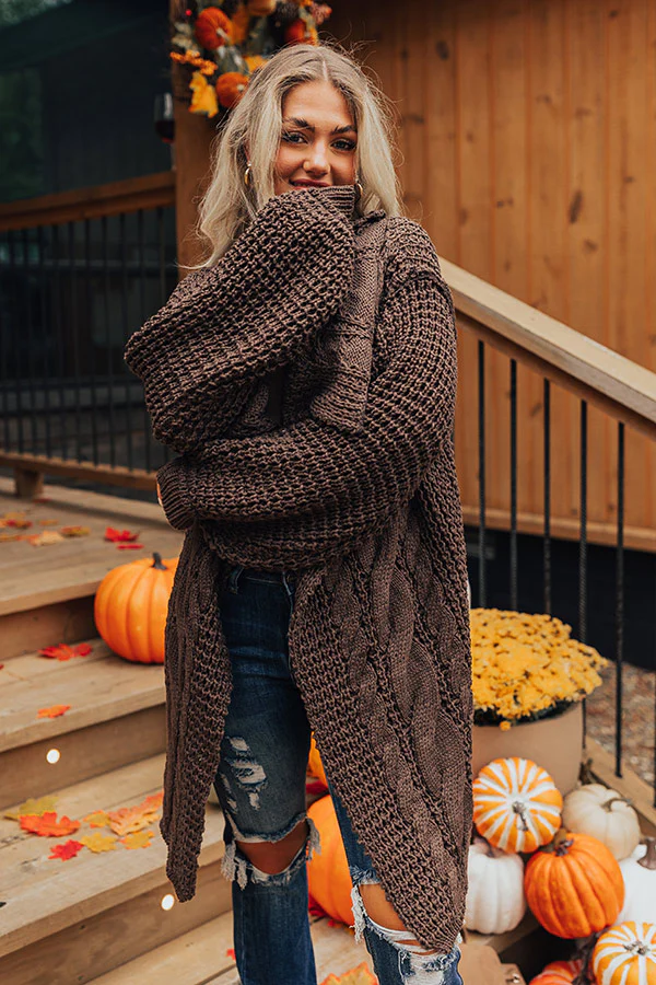 Mountain View Cable Knit Cardigan In Espresso - Image 3