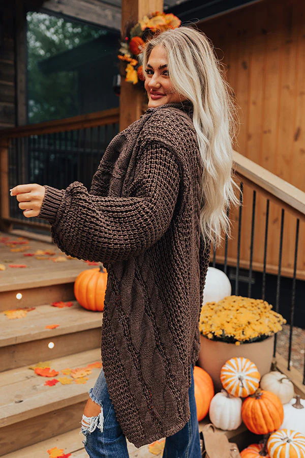 Mountain View Cable Knit Cardigan In Espresso - Image 4