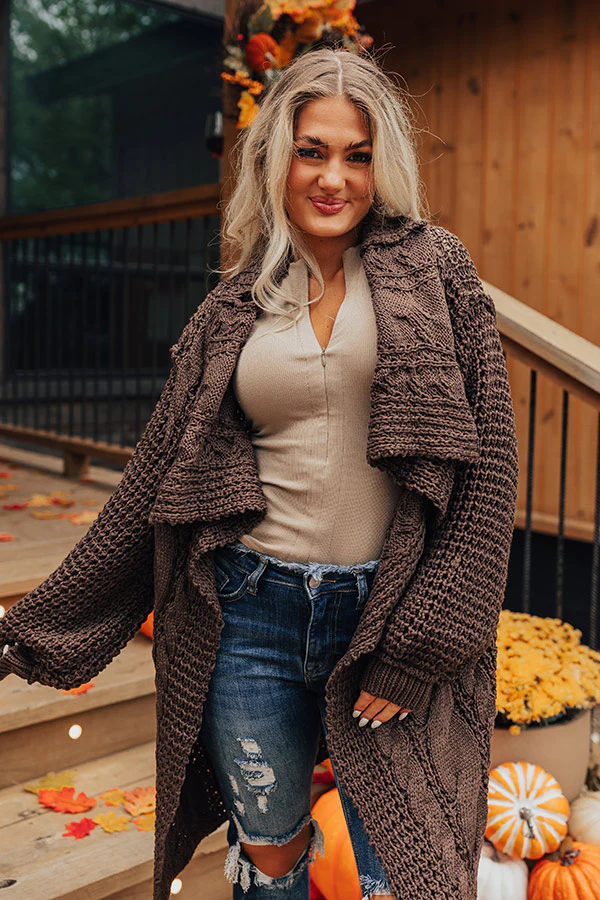 Mountain View Cable Knit Cardigan In Espresso - Image 5