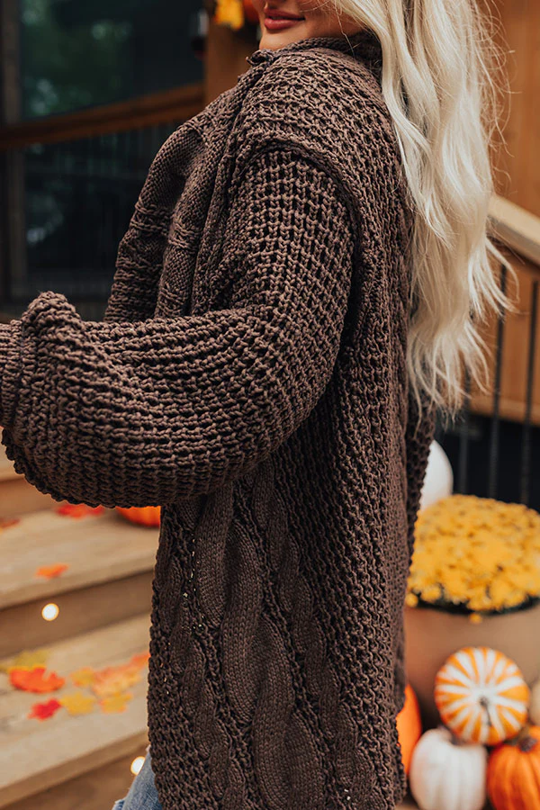 Mountain View Cable Knit Cardigan In Espresso - Image 7