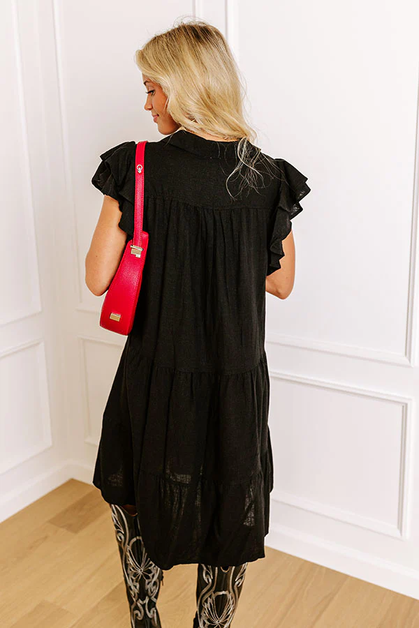 Newsworthy Style Linen-Blend Babydoll Dress In Black - Image 3