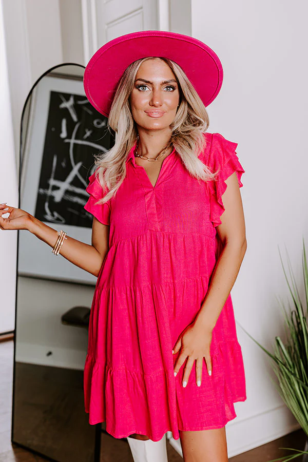 Newsworthy Style Linen-Blend Babydoll Dress In Hot Pink - Image 5