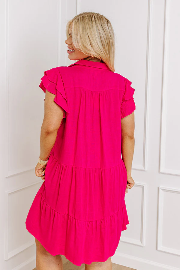 Newsworthy Style Linen-Blend Babydoll Dress In Hot Pink Curves - Image 3