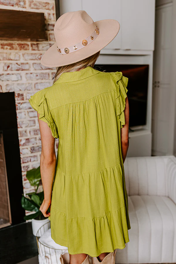 Newsworthy Style Linen-Blend Babydoll Dress In Lime - Image 4