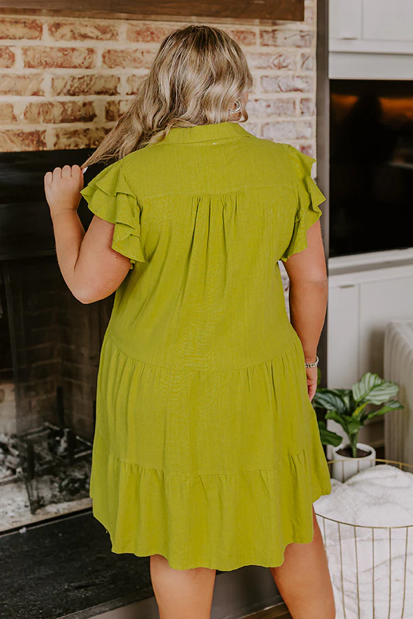 Newsworthy Style Linen-Blend Babydoll Dress In Lime Curves - Image 3
