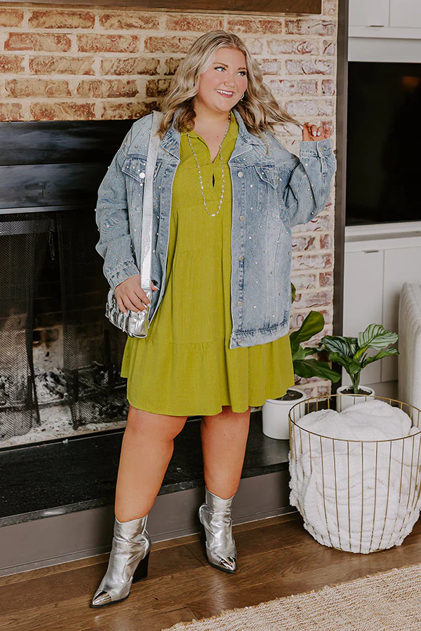 Newsworthy Style Linen-Blend Babydoll Dress In Lime Curves - Image 4