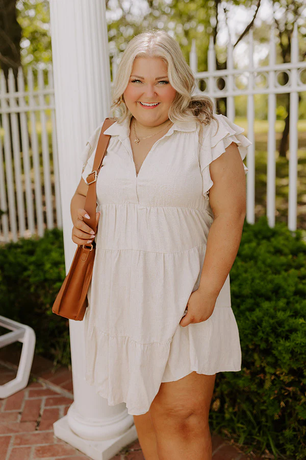 Newsworthy Style Linen-Blend Babydoll Dress In Stone Curves