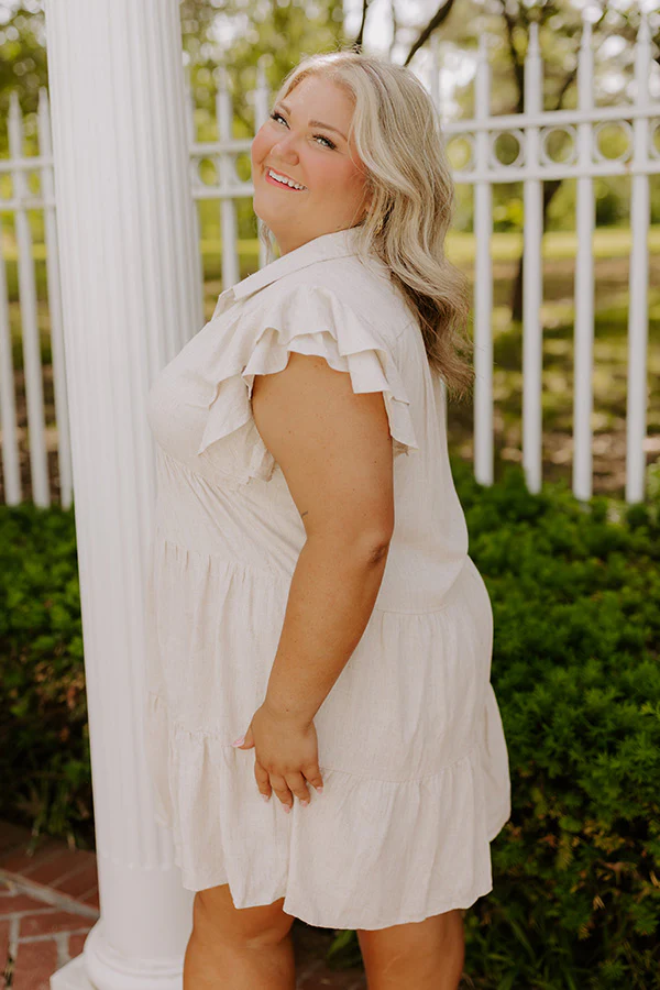 Newsworthy Style Linen-Blend Babydoll Dress In Stone Curves - Image 3