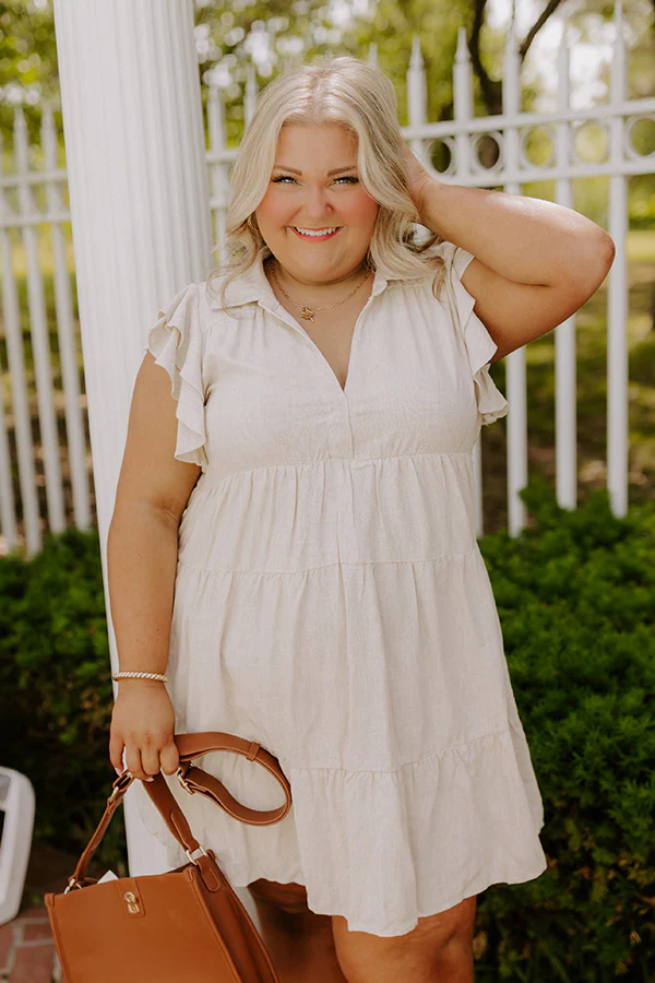 Newsworthy Style Linen-Blend Babydoll Dress In Stone Curves - Image 5