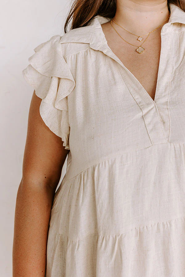 Newsworthy Style Linen-Blend Babydoll Dress In Stone Curves - Image 7