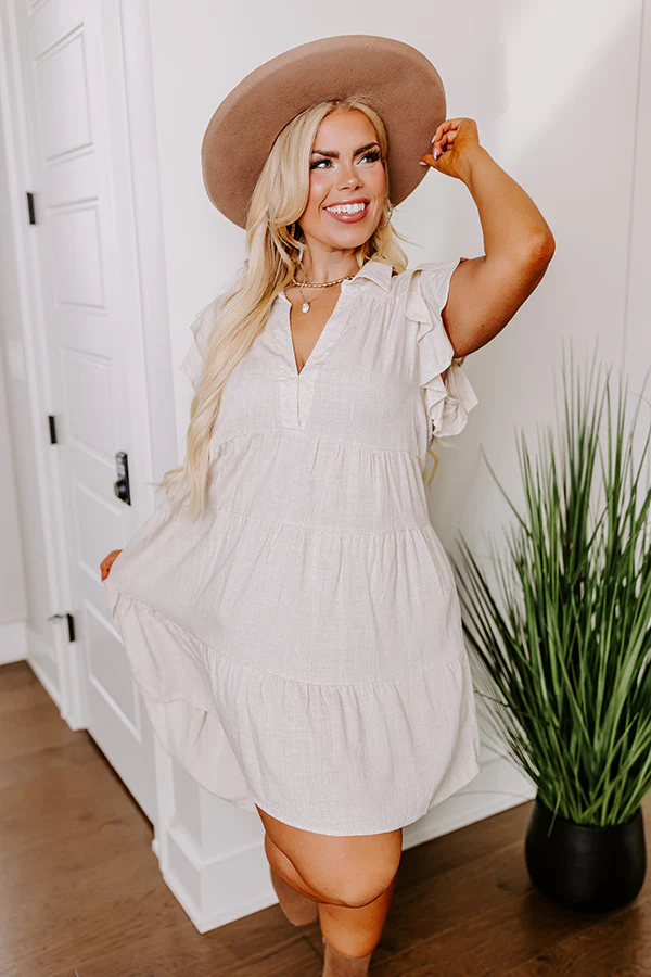 Newsworthy Style Linen-Blend Babydoll Dress In Stone Curves - Image 9