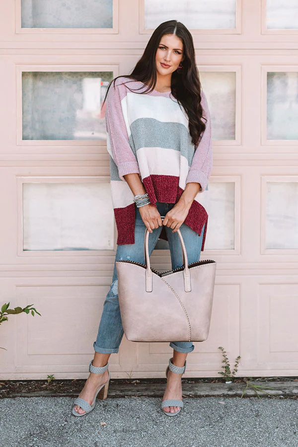 North Shore Chenille Color Block Sweater In Blush - Image 2