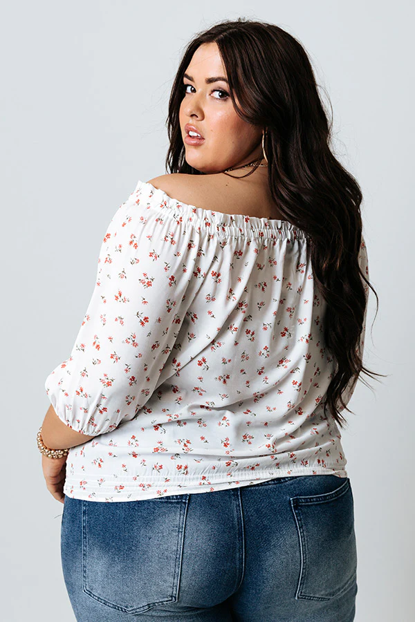 Oakcrest Off Shoulder Floral Top in White Curves - Image 8