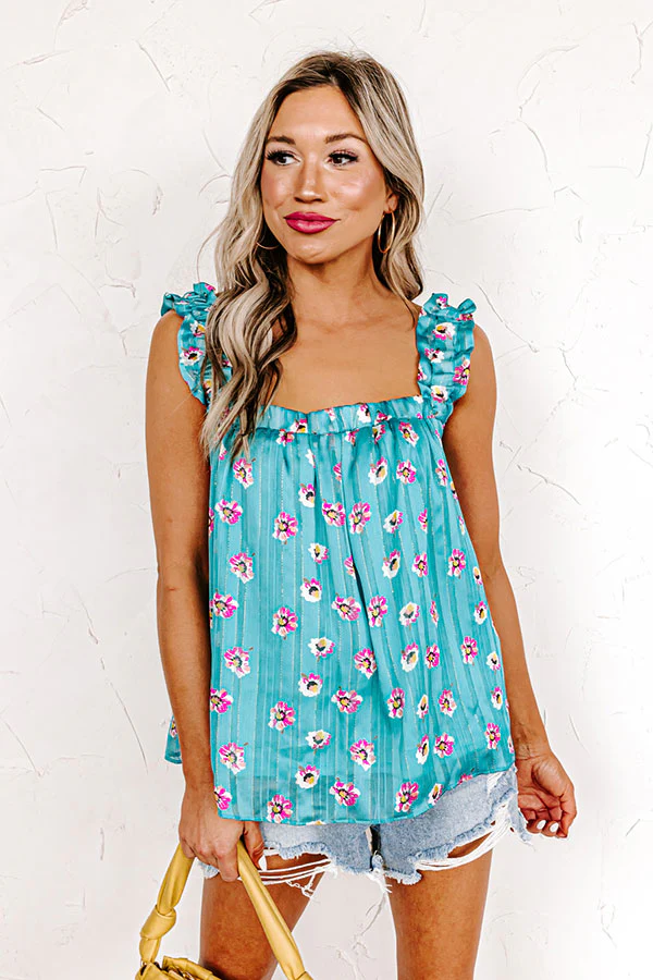 On A Wave Floral Shift Top in Turquoise - Image 3