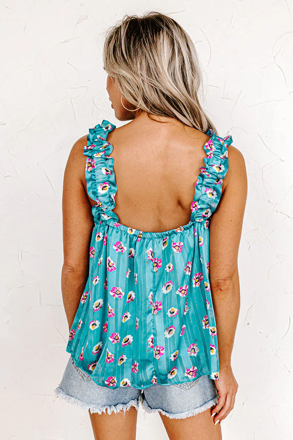 On A Wave Floral Shift Top in Turquoise - Image 4