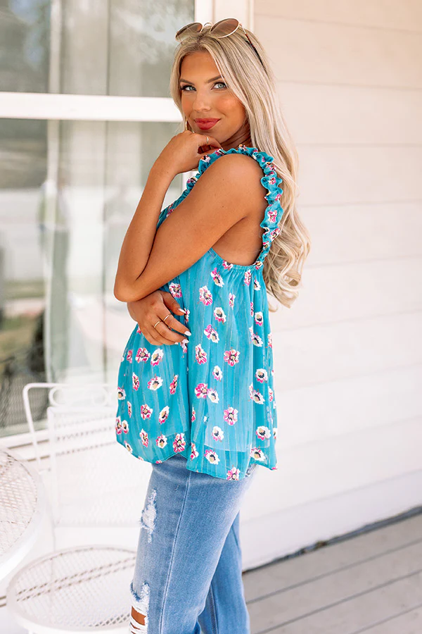 On A Wave Floral Shift Top in Turquoise - Image 8