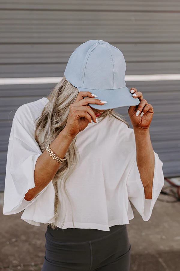 On The Daily Faux Leather Baseball Cap In Airy Blue - Image 3