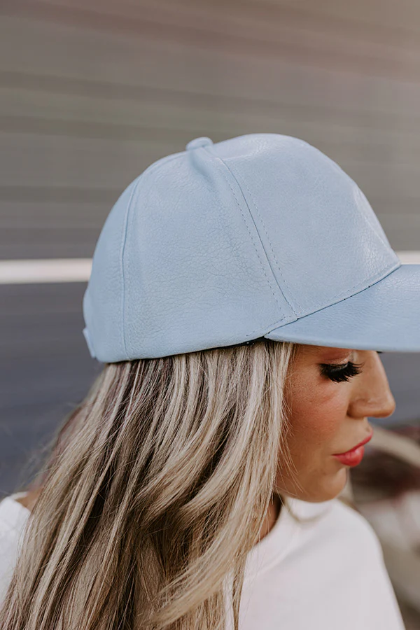 On The Daily Faux Leather Baseball Cap In Airy Blue - Image 4