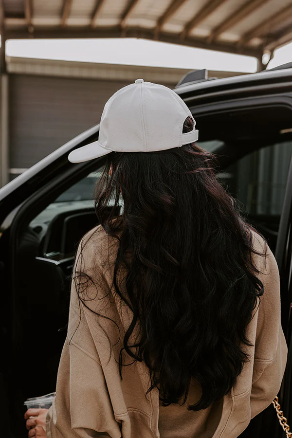 On The Daily Faux Leather Baseball Cap In White - Image 4