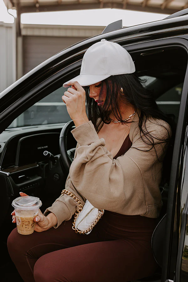 On The Daily Faux Leather Baseball Cap In White - Image 5