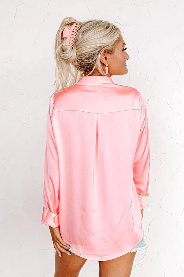 Once In A Lifetime Satin Top In Neon Pink - Image 3