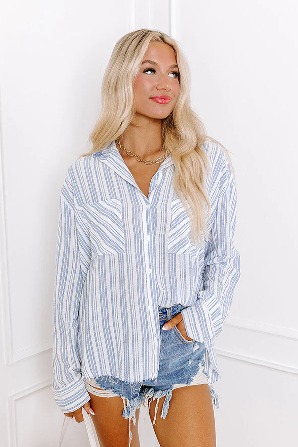 Out Of Line Button Up Top In Blue - Image 2
